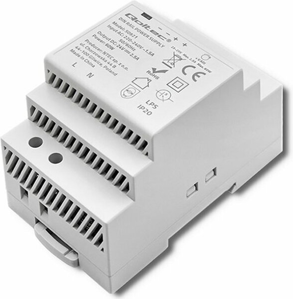 Τροφοδοτικό ραγας Q DIN Qoltec | 60W | 24V | 2.5A - Image 1
