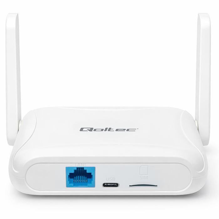 image-69bd4ecf6600d Router Home & Travel 4G LTE WiFi 6 Qoltec AX300 | 2.4GHz | δύο κεραίες | USB-C | SIM - Image 1